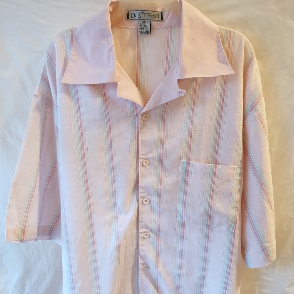MEN'S CASUAL MULTICOLOR STRIPED BUTTON DOWN SHIRT SIZE 2XL